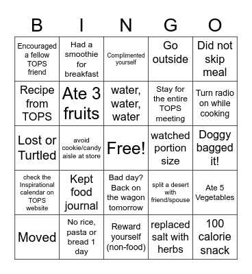 TOPS Bingo Card
