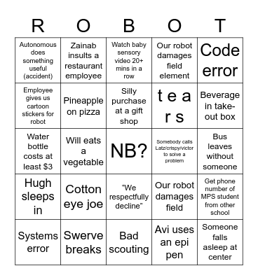 Lawrenceville Comp Bingo Card