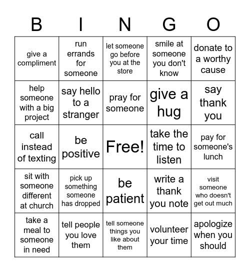 KINDNESS BINGO Card