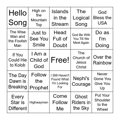 Name That Tune Bingo Card