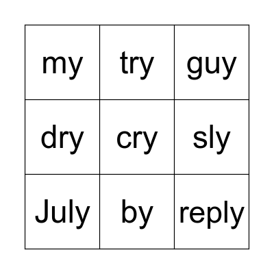 Long i sound 'y' Bingo Card