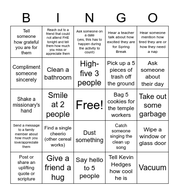 Service Bingo Card
