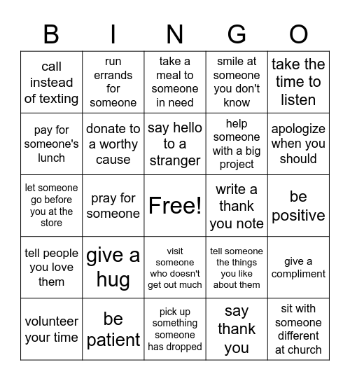 KINDNESS BINGO Card