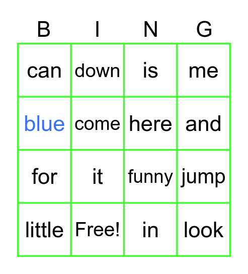 Sight Words Bingo Card