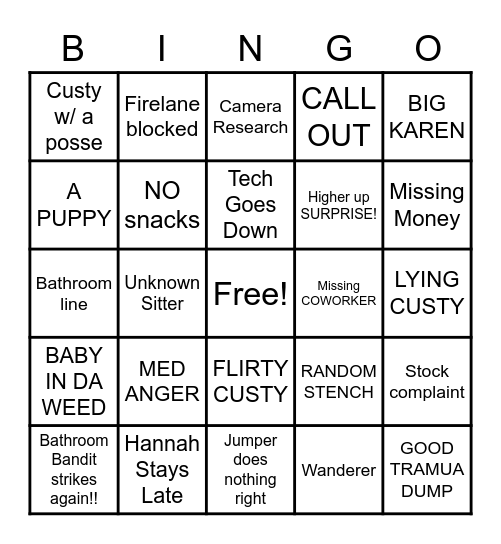 WORK BINGUS Bingo Card