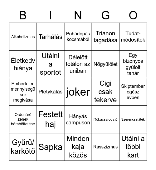 Bölcsész bingo Card
