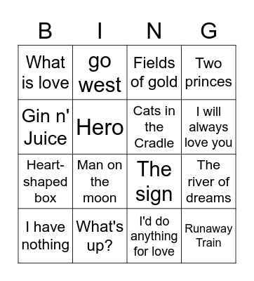 Billboard listi Apríl '93 Bingo Card