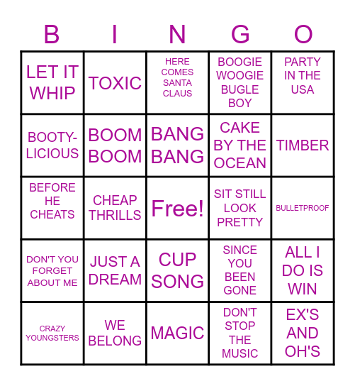 PITCH PERFECT Bingo Card