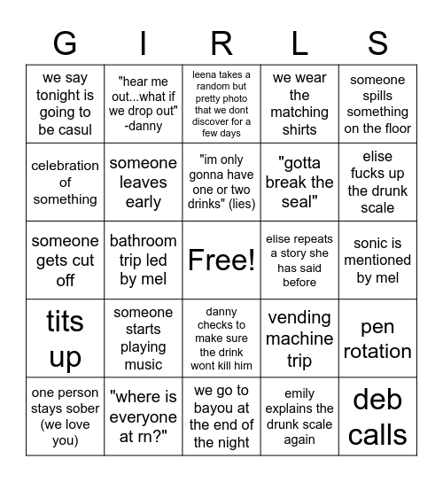 GIRLS NIGHT Bingo Card