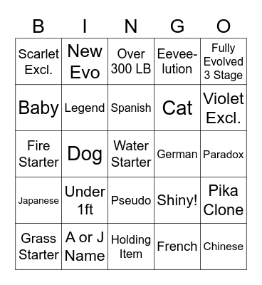 Pokemon Surprise Trade Bingo Card