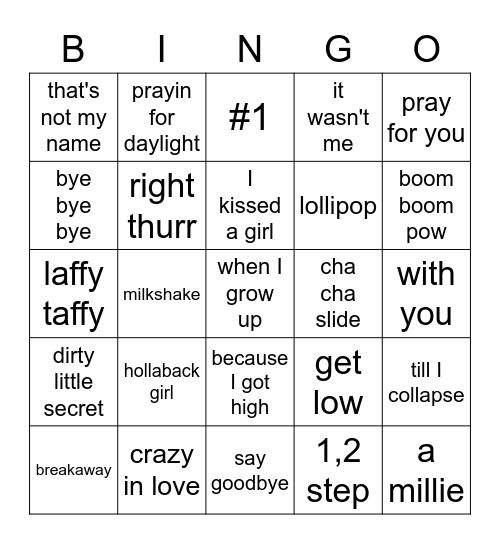 2000's Party Hits! Bingo Card