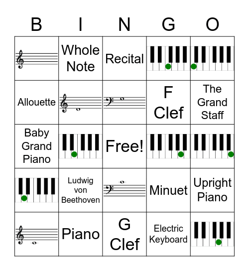 Piano Class Bingo Card