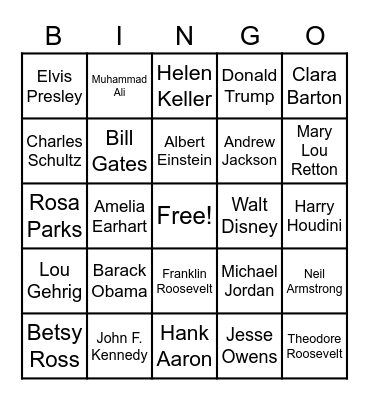 Famous American Bingo Card