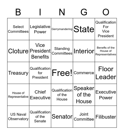 Government Unit on President and V.P. Bingo Card