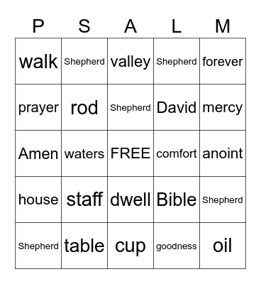 Psalm 23 Bingo Card