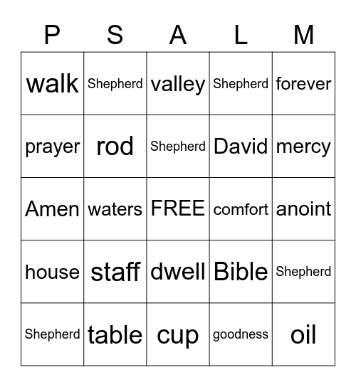 Psalm 23 Bingo Card