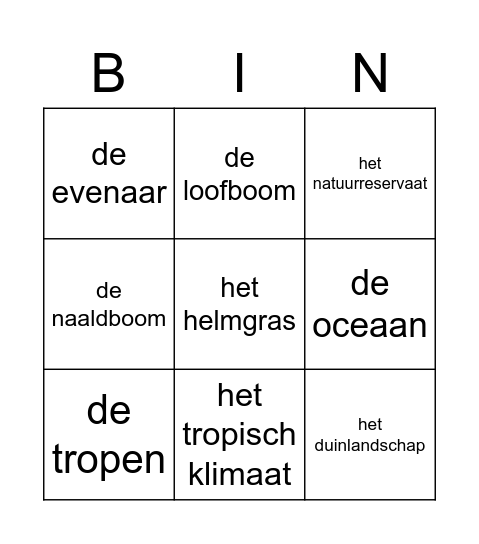 Woordenschat bingo Card