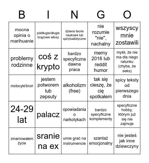 typ, którego poznasz w barze Bingo Card