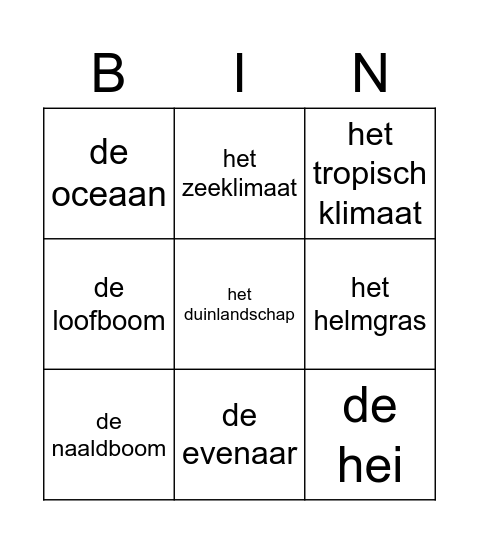 Woordenschat bingo Card