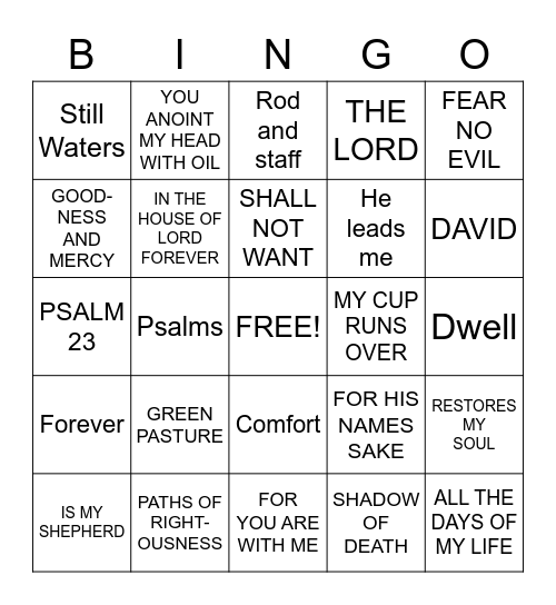 Psalm 23 Bingo Card