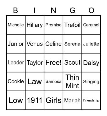 Girl Scout Bing Bingo Card