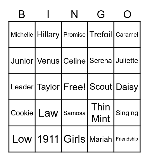 Girl Scout Bing Bingo Card