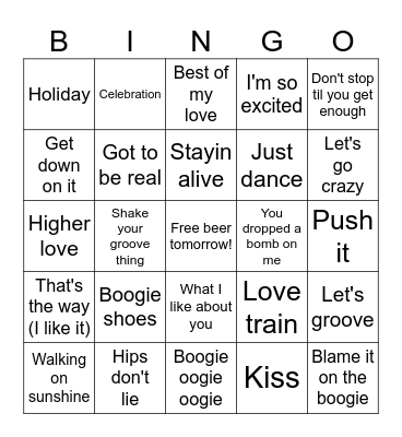 Party Time Bingo Card