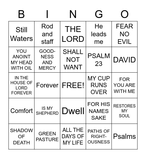 Psalm 23 Bingo Card