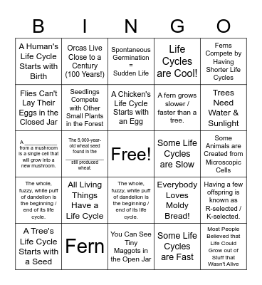 Bill Nye - Life Cycle Bingo Card