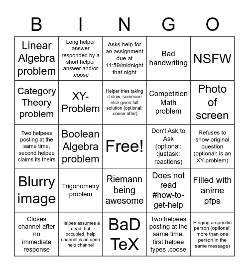 Untitled Bingo Card