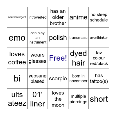 BINGO @yeo_luvvv Bingo Card