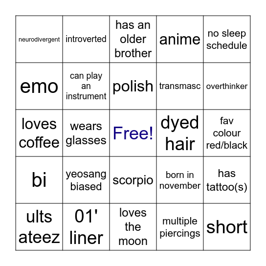 BINGO @yeo_luvvv Bingo Card