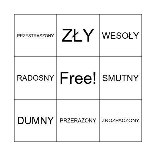 BINGO EMOCJE Bingo Card