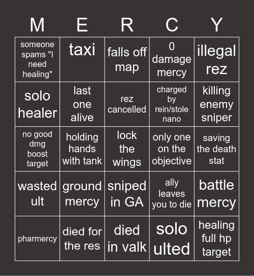 Mercy Bingo Card