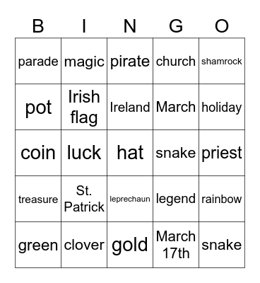 St. Patrick's Day! Bingo Card