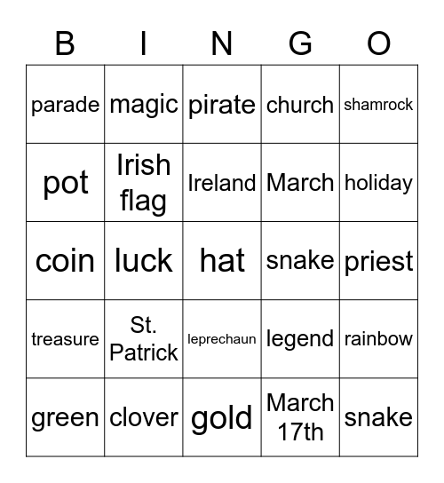 St. Patrick's Day! Bingo Card