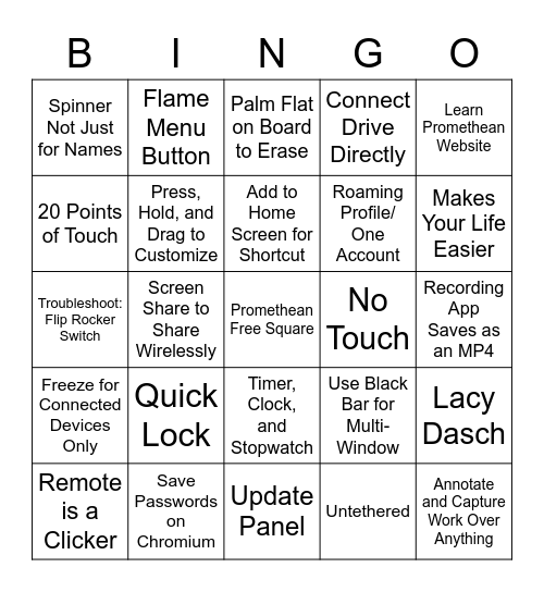 Promethean Professional Development Bingo Card