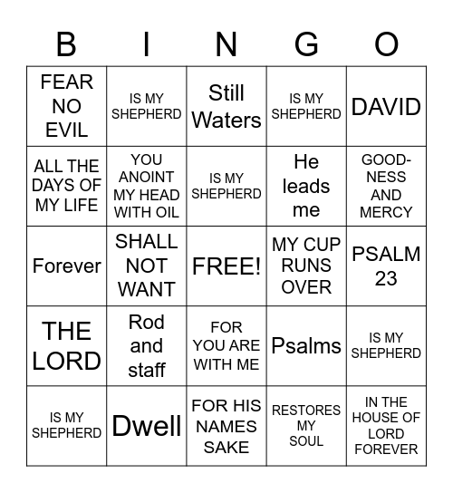 Psalm 23 Bingo Card