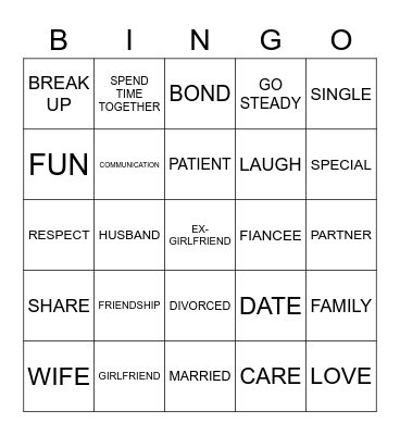 RELATIONSHIPS Bingo Card