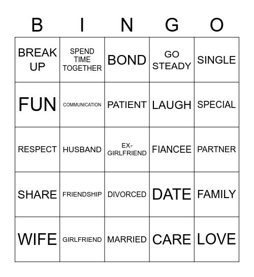 RELATIONSHIPS Bingo Card