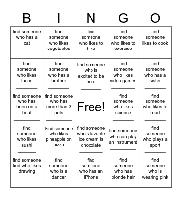 Find Someone Who Bingo Card