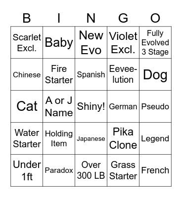Pokemon Surprise Trade Bingo Card