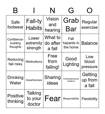 Fall Prevention Bingo Card