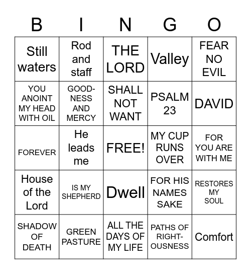 Psalm 23 Bingo Card