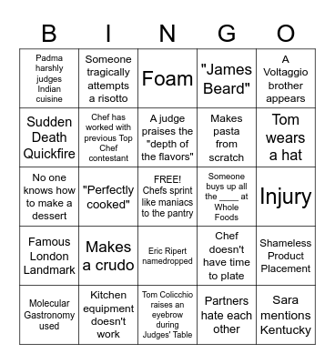 Top Chef Bingo Season 20 Bingo Card