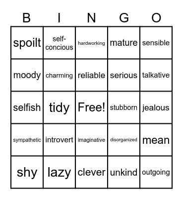 IA File 1B Personality Bingo Card