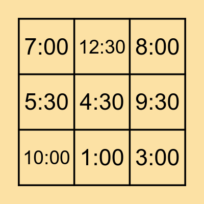 TELLING TIME BINGO Card