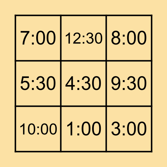 TELLING TIME BINGO Card