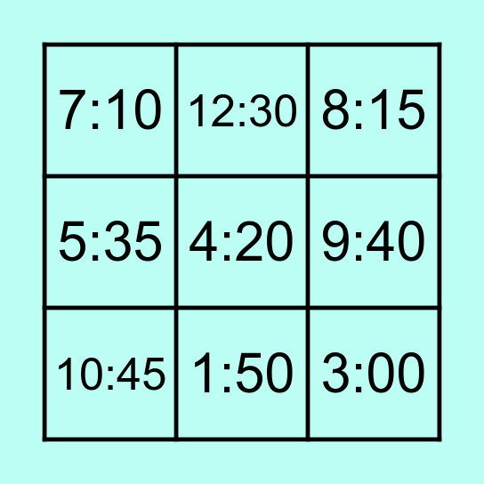 TELLING TIME BINGO Card