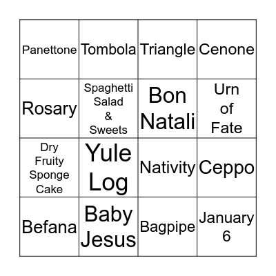 Italian Trivia Bingo Card